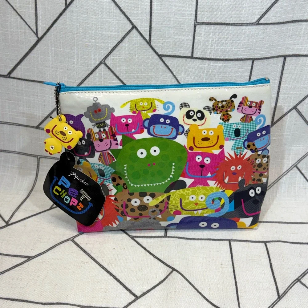Paperchase Pet Chopz Toiletry Bag Large Multicolor Animal Monster Print NWT
